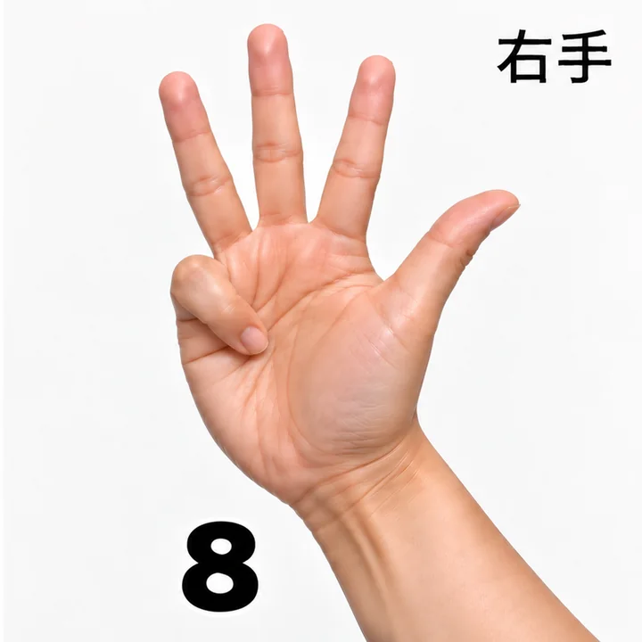 右手手勢表示起始數 8